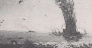 Torre Vado, l'esplosione della nave San Andrea, nel dipinto di Renzo Morciano.